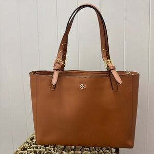 Tory Burch Elegant Brown Leather Tote Bag